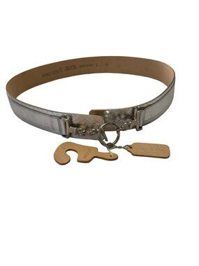 Fabio Corti Made in Italy Metallic Silver Leather Statement Belt Size L 27 Y2K